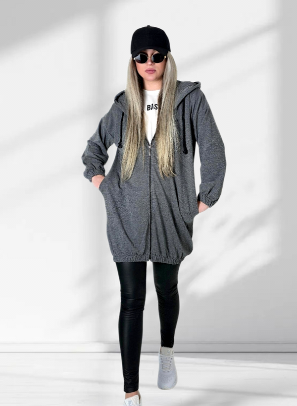 Hooded zip up jumper world Grey