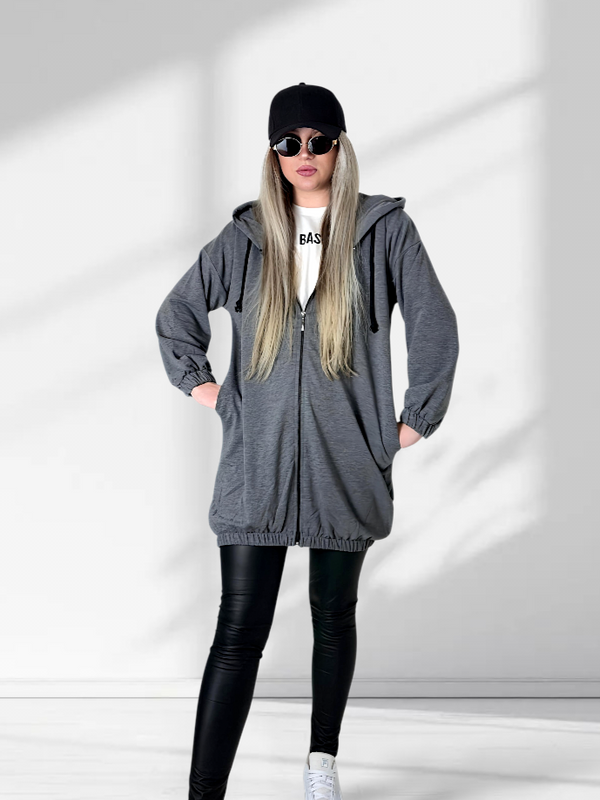 Hooded zip up jumper world Grey