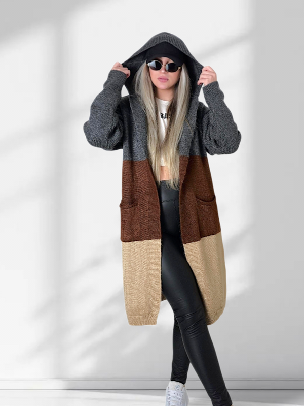 Lili Striped hooded cardigan Brown