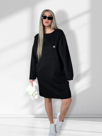 Diamond detail long sleeve dress Black