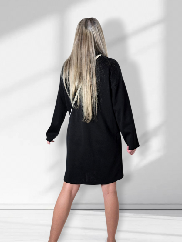 Diamond detail long sleeve dress Black