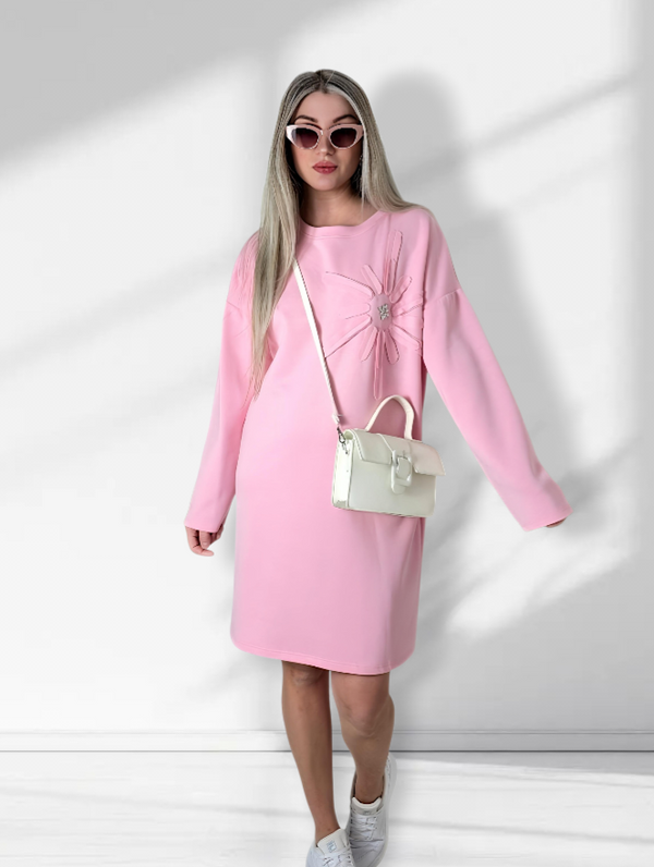 Diamond detail long sleeve dress Pink