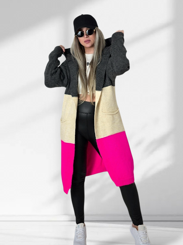Lili Striped hooded cardigan pink