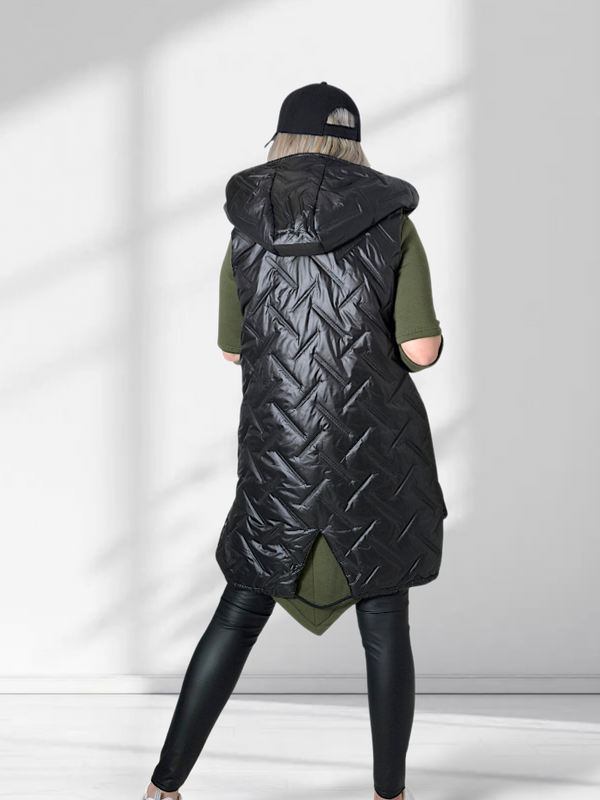 Sarah Black hooded quilted gilet