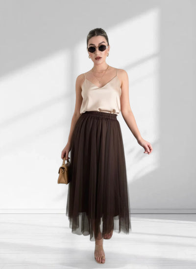 Brown tulle maxi skirt