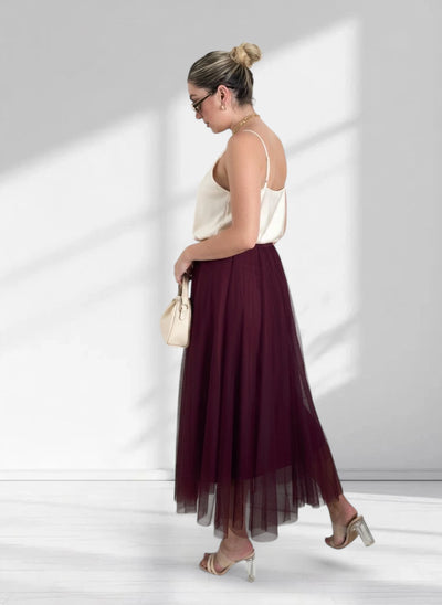 Burgundy tulle maxi skirt