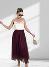 Burgundy tulle maxi skirt