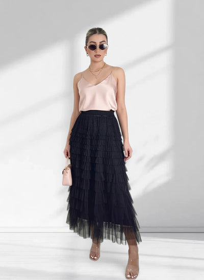 Mila Black ruffle Tiered tulle skirt
