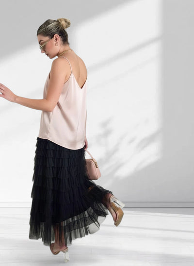 Mila Black ruffle Tiered tulle skirt