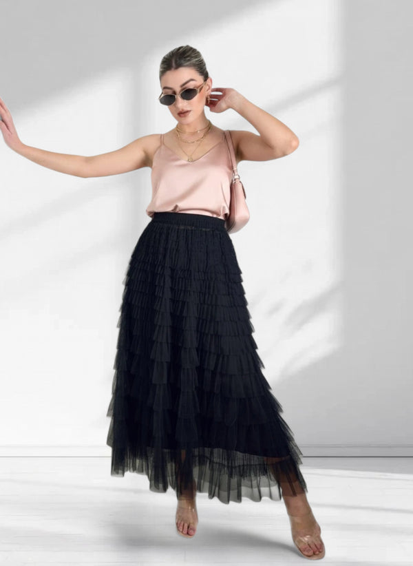 Mila Black ruffle Tiered tulle skirt