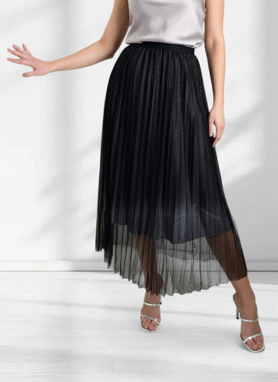 Mia Black Gradient Shiny Tulle pleated skirt