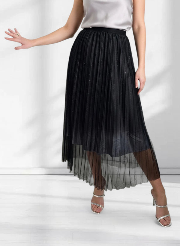 Mia Black Gradient Shiny Tulle pleated skirt