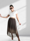 Mia Brown Gradient Shiny Tulle pleated skirt
