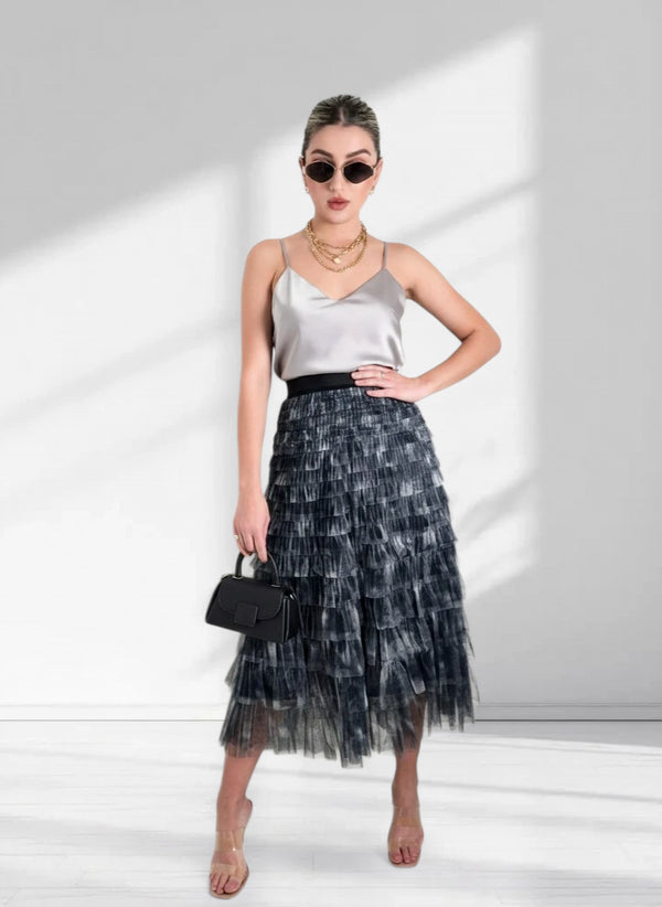 Lucy Black ruffle Tiered tulle skirt