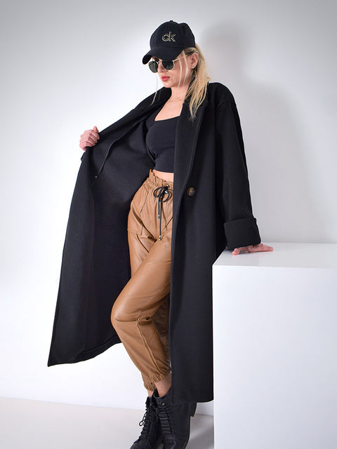 Casie Black longline coat