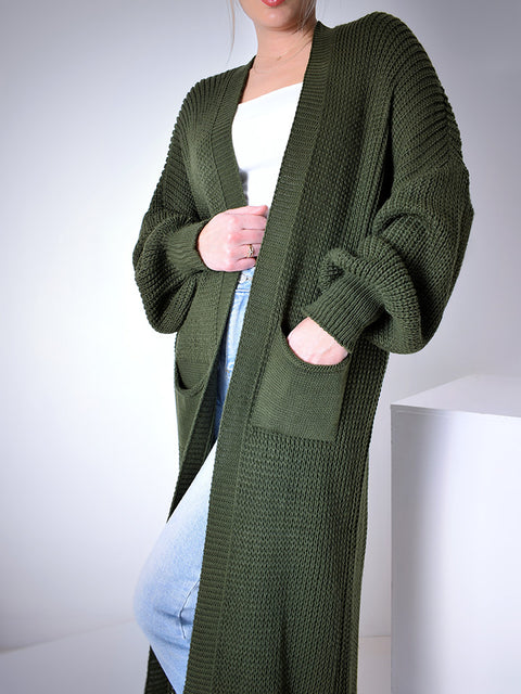 Ava Longline Knitted cardigan Khaki