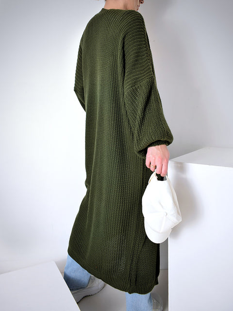 Ava Longline Knitted cardigan Khaki