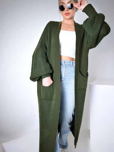 Ava Longline Knitted cardigan Khaki