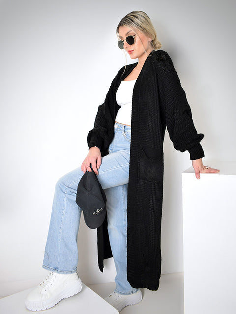 Ava Longline Knitted cardigan Black