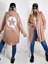 Hooded printed cardigan Star Camel