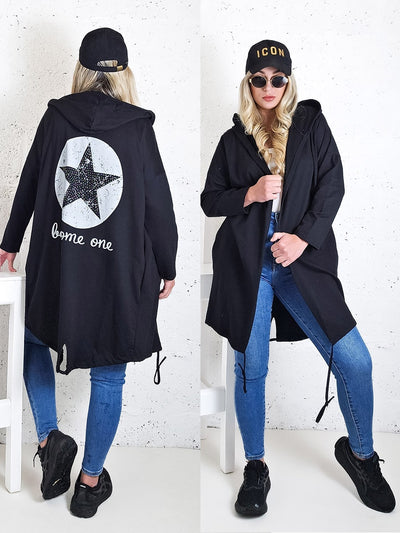 Hooded printed cardigan Star Black