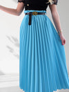 Blue Pleated belted maxi skirt