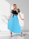 Blue Pleated belted maxi skirt
