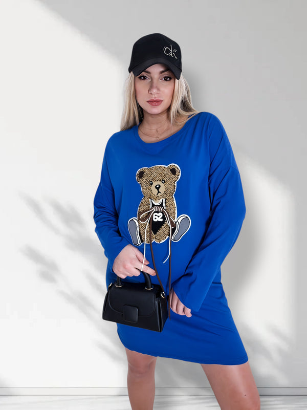 Bear long sleeve jumper dress Blue