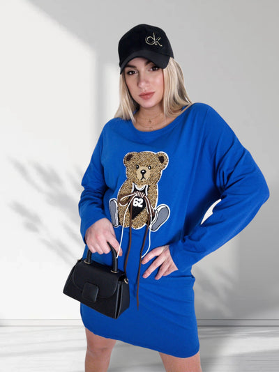 Bear long sleeve jumper dress Blue