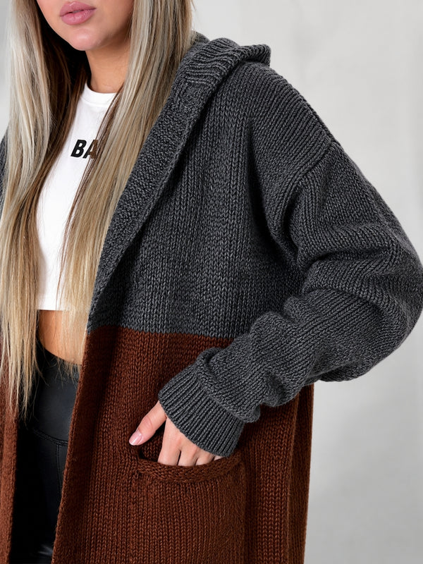 Lili Striped hooded cardigan Brown