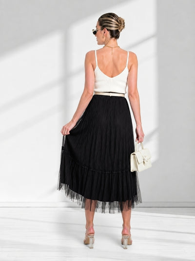 Dara Black structured detail Pleated tulle skirt