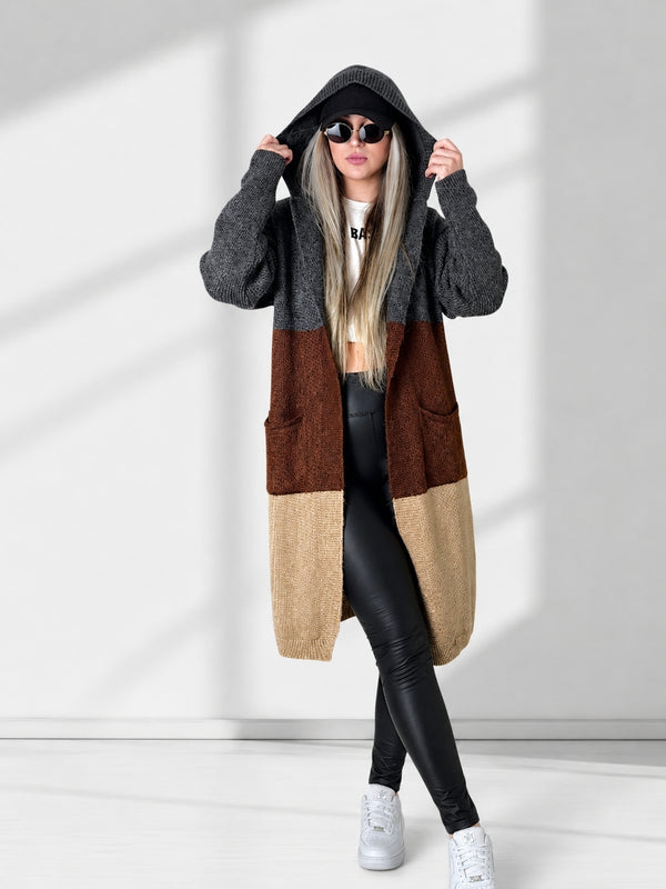 Lili Striped hooded cardigan Brown