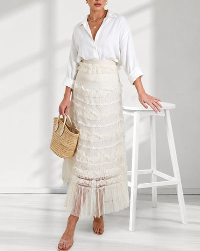 Lucy Cream ruffle Tiered tulle skirt