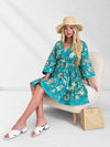 Adele V neck Printed dress Turquoise
