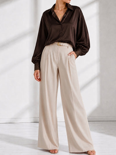 Brown Oversize soft satin shirt