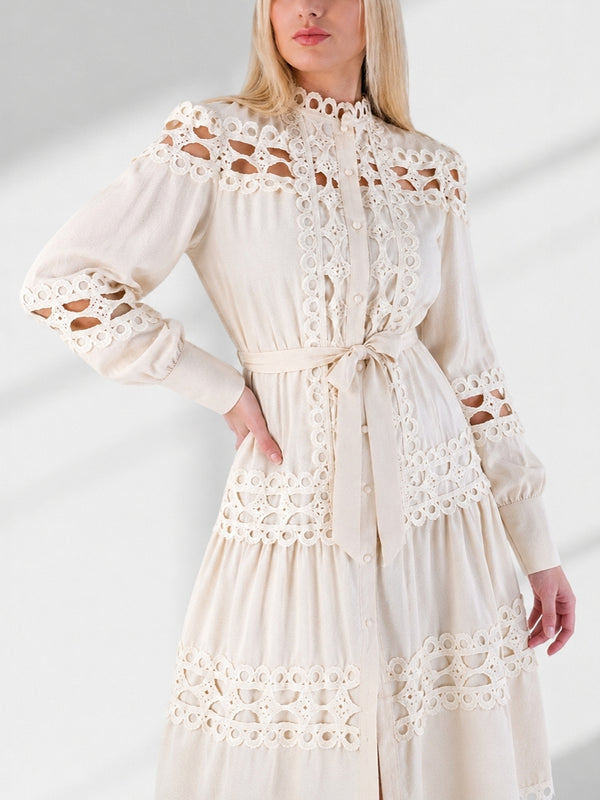 Crochet shirt dress Beige | Diva Moda