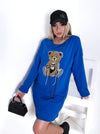 Bear long sleeve jumper dress Blue