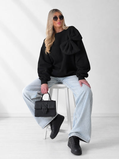 Charlotte 3D bow jumper Black