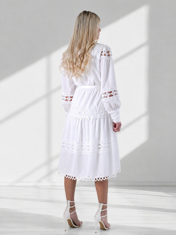 Crochet shirt dress White