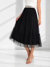 Dara Black structured detail Pleated tulle skirt