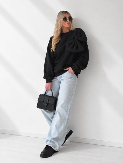 Charlotte 3D bow jumper Black