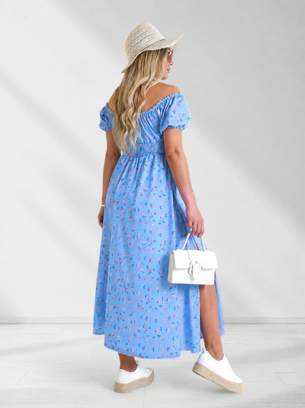 Ailyn Puff sleeve floral Maxi dress Baby Blue