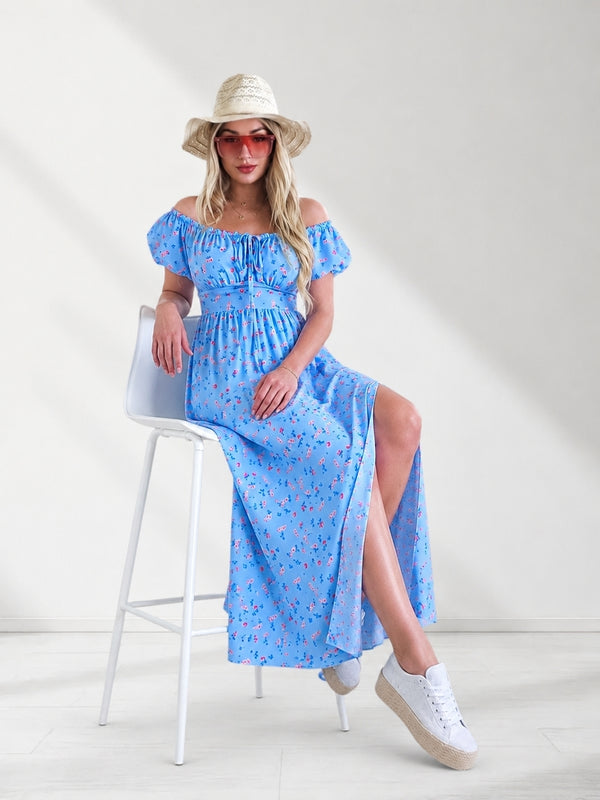 Ailyn Puff sleeve floral Maxi dress Baby Blue
