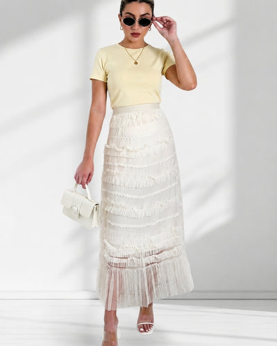 Lucy Cream ruffle Tiered tulle skirt