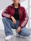 Bella Quilted Stripe Bomber Jacket Burgundy