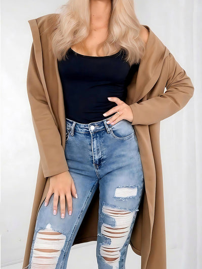 Hooded longline cardigan Camel