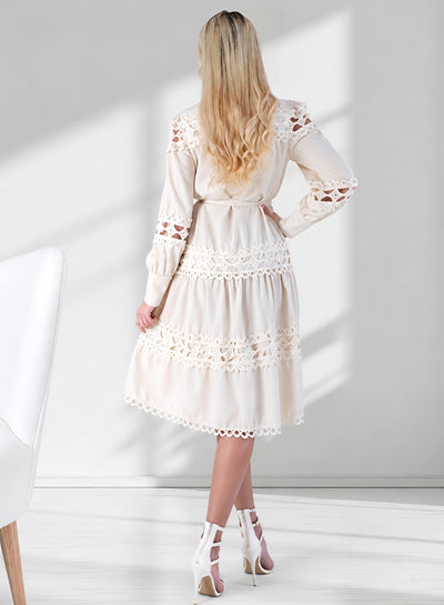 Crochet shirt dress Beige
