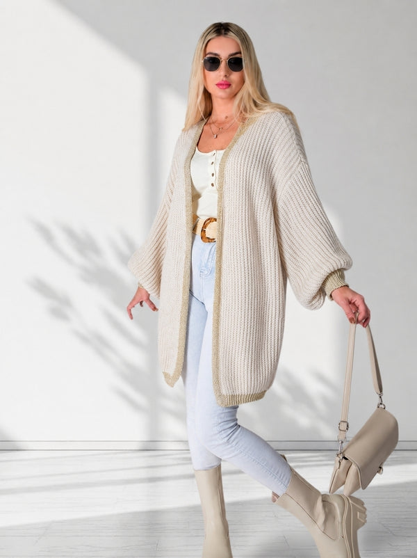 Puff sleeve Knitted cardigan Beige