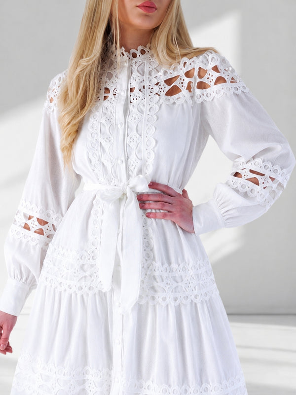 Crochet shirt dress White