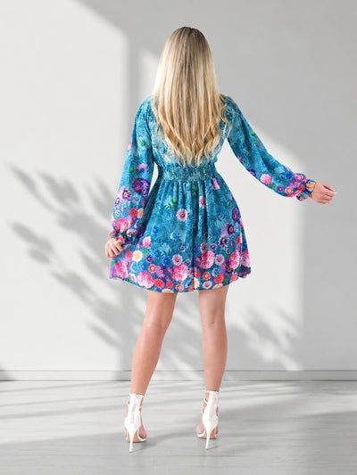 Teal Floral print v-neck dress